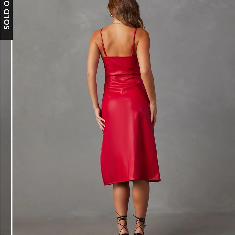 Lovette Faux Leather Midi Dress red.